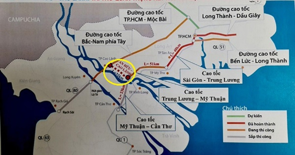 Cao tốc Cao Lãnh – An Hữu nối Đồng Tháp và Tiền Giang có tổng mức đầu tư lên đến 6.029 tỷ đồng.