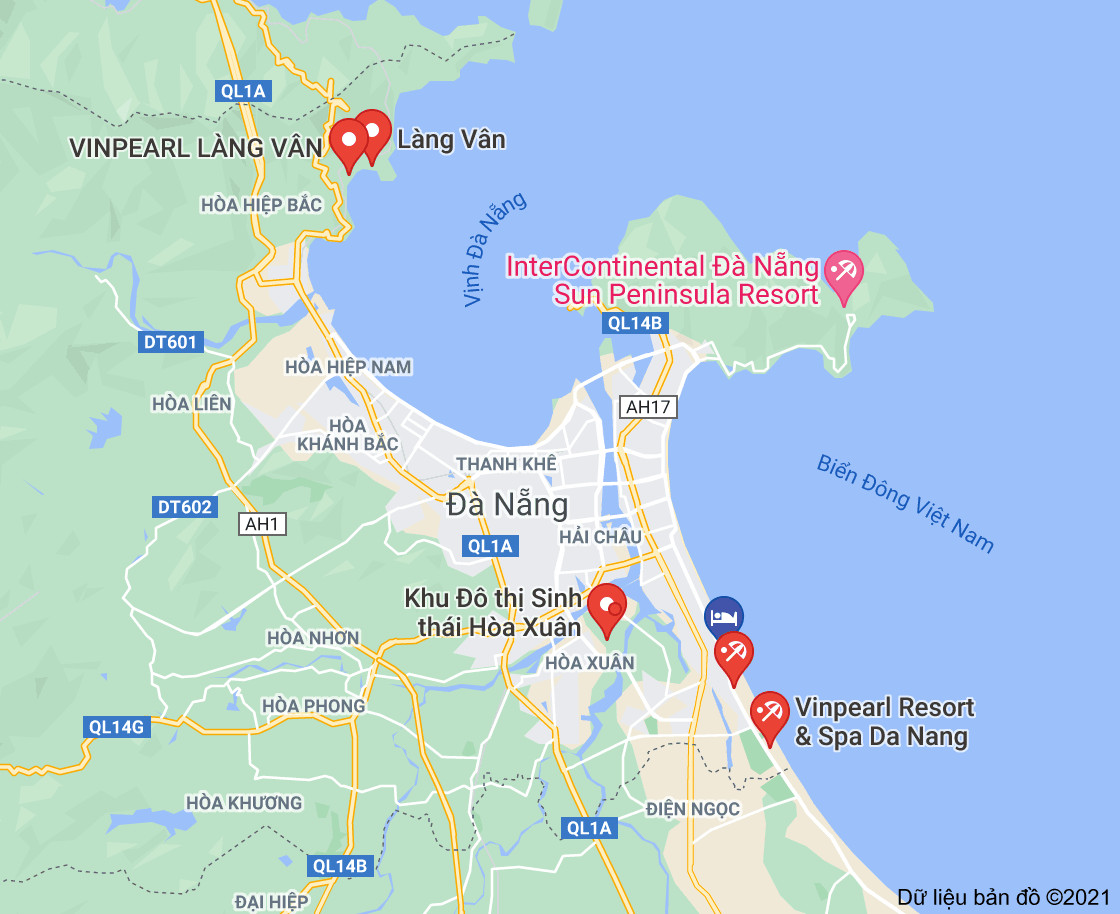 Vị trí dự án Khu đô thị sinh thái Làng Vân tại quận Liên Chiểu, thành phố Đà Nẵng.