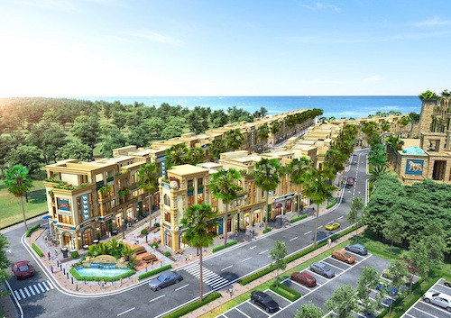 Dãy phố mua sắm Shophouse Babylon xanh mướt ngay con đường dẫn xuống biển