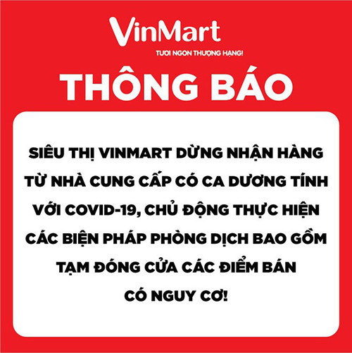 Thông báo tạm đóng cửa 8 siêu thị VinMart và 15 cửa hàng VinMart+.